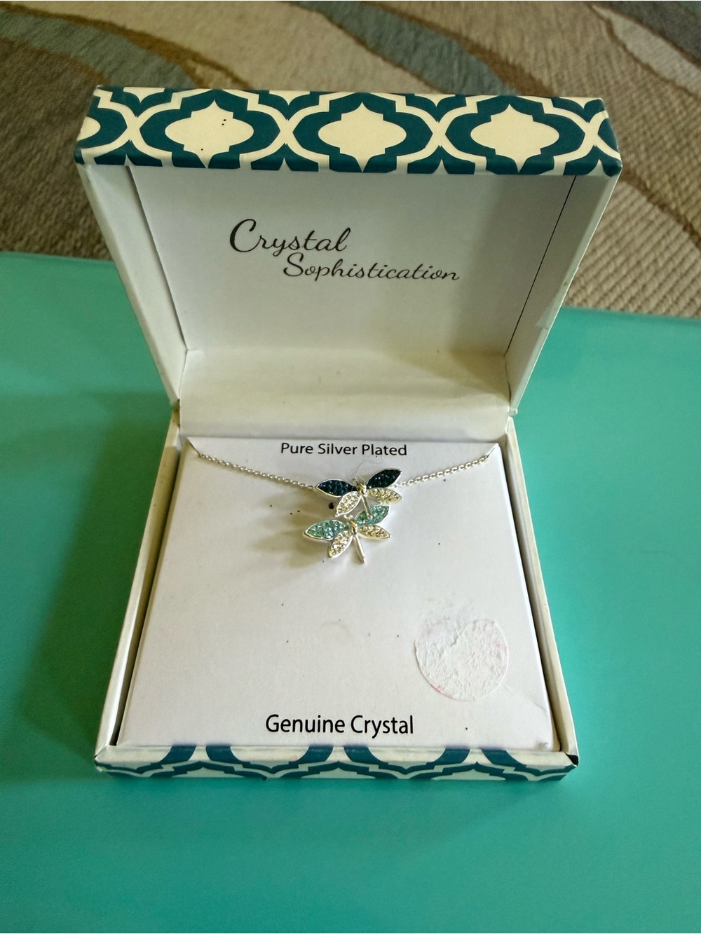 New Crystal Sophistication Green Blue Crystals Dragonfly Pendant Necklace - Picture 1 of 5